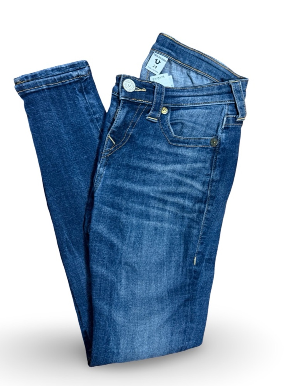 True Religion Halle Mid Rise Super Skinny Jeans Size 24 Blue Stretch Denim